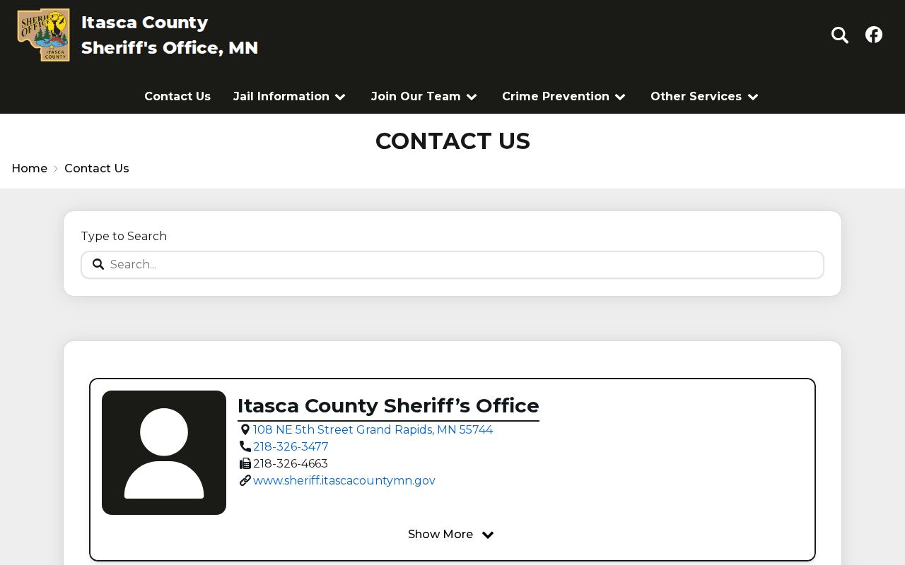 Itasca County warrant records: the sheriff's main contact page