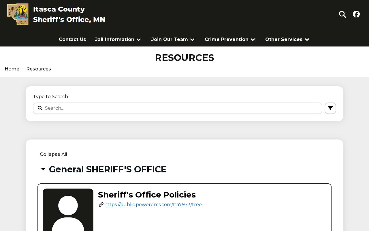 Itasca County active warrants: the sheriff resources page with no warrant list link