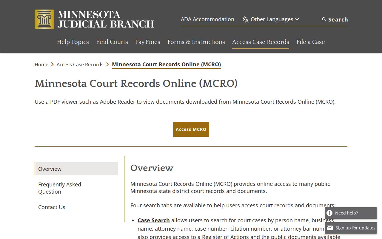Itasca County warrant search: the four tabs in Minnesota Case Records Online