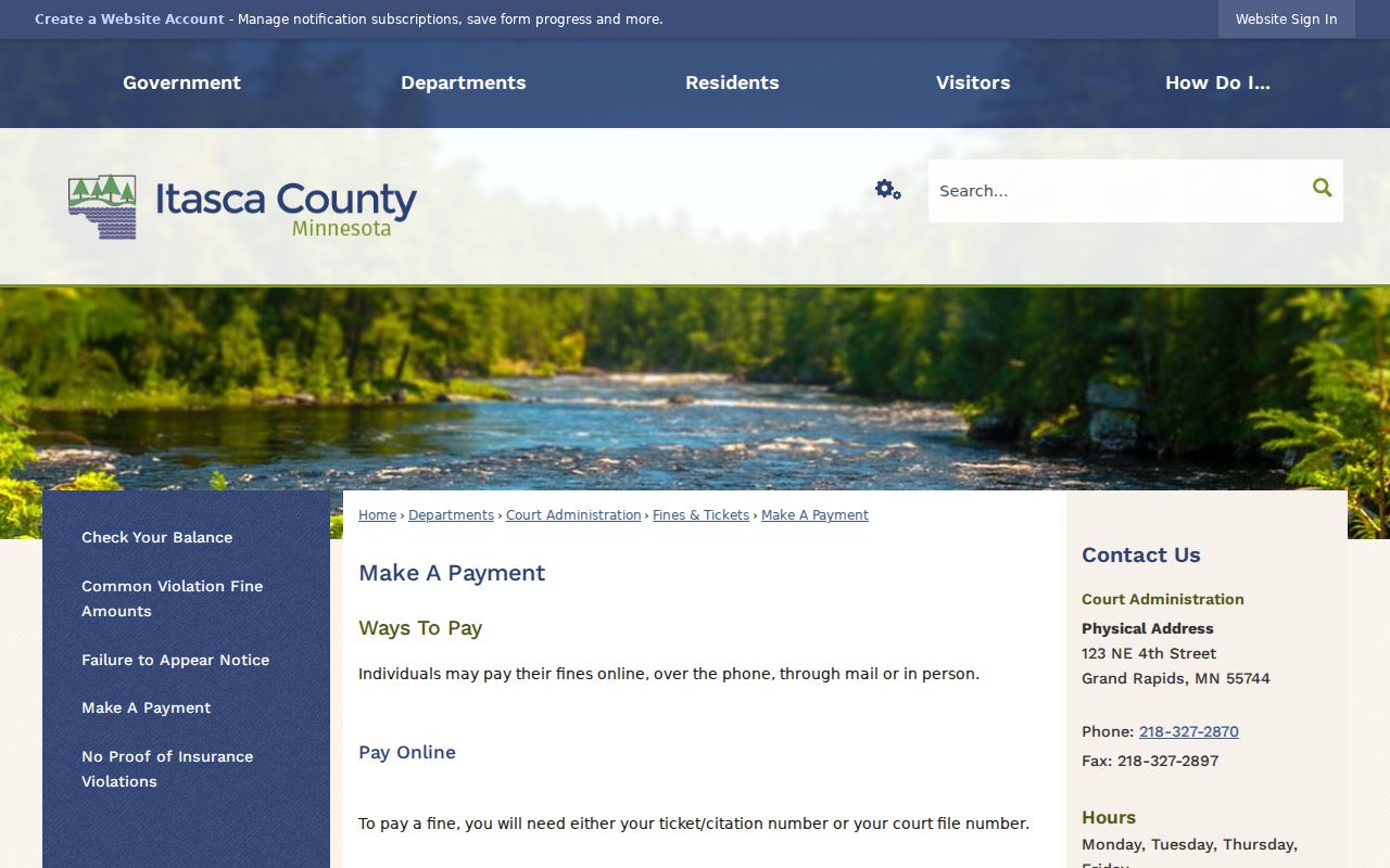Itasca County traffic warrant payments: the county payment options page