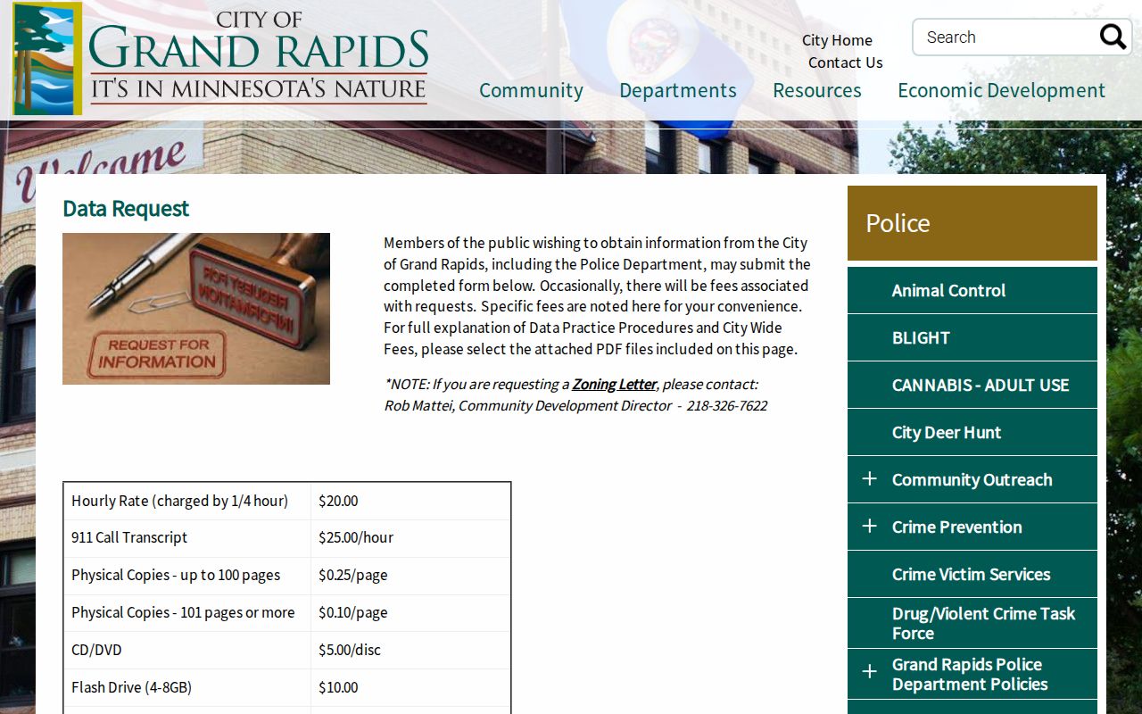 Grand Rapids warrant records: the city police data request page and fee schedule