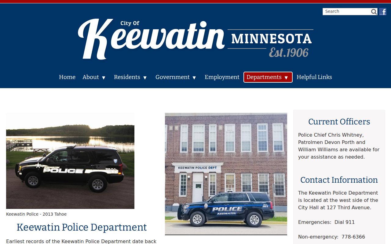 Keewatin warrant records: the city police department history and contact page