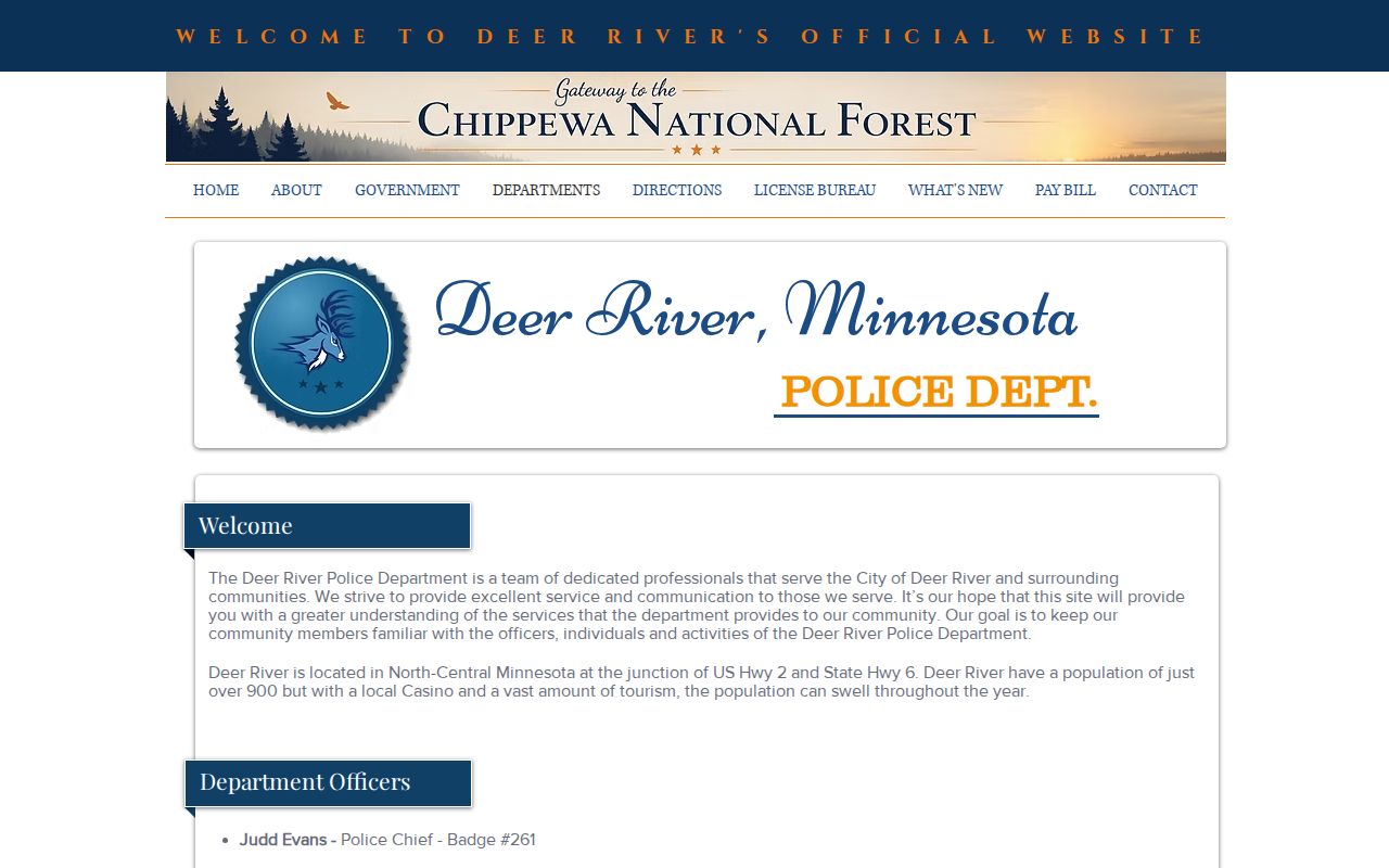Deer River warrant records: the city police department contact and service area page