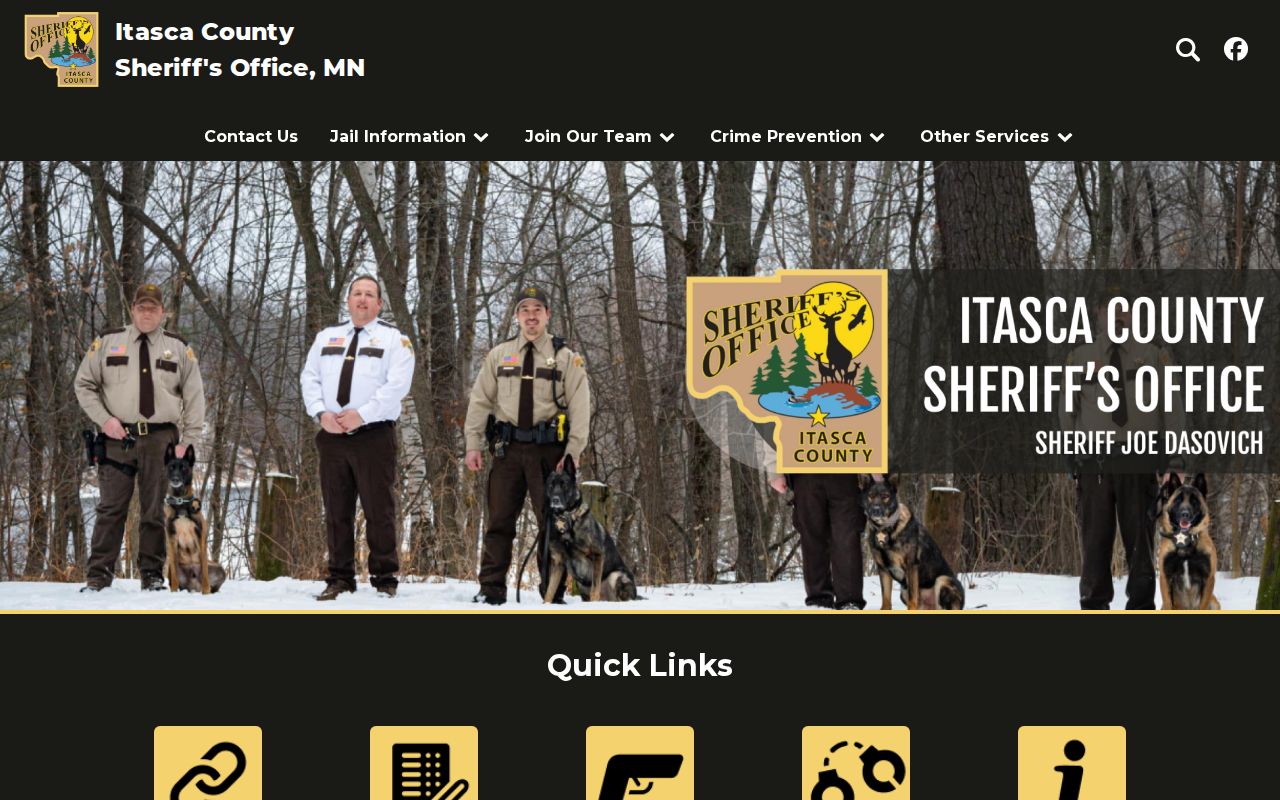 Itasca County warrant records: the Sheriff's Office headquarters page and quick links